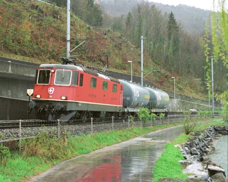 SBB Re 4/4 II 11313 mit Lokalgüterzug bei Leissigen